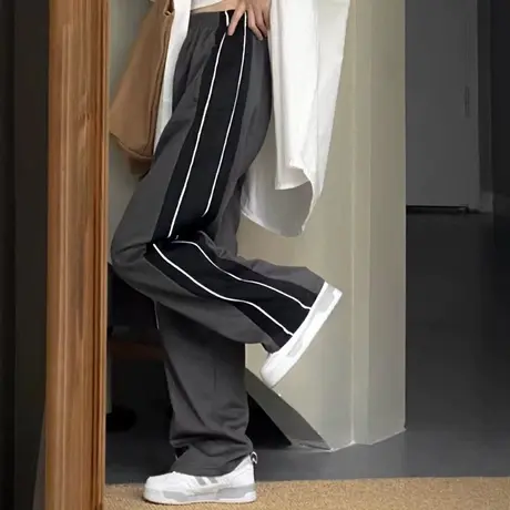 运动裤女夏季薄款宽松小个子阔腿高腰直筒垂感休闲拖地长裤潮ins商品大图