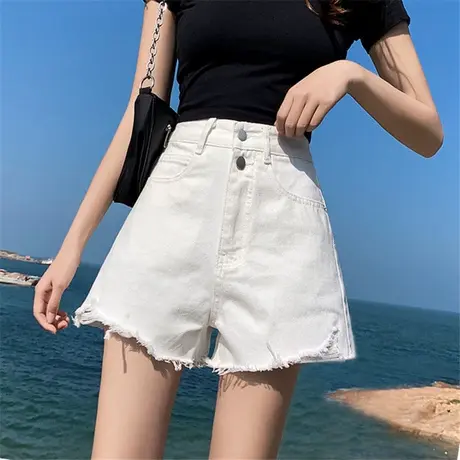 牛仔短裤女秋冬薄款2023年新款潮ins高腰显瘦宽松黑色破洞a字热裤图片