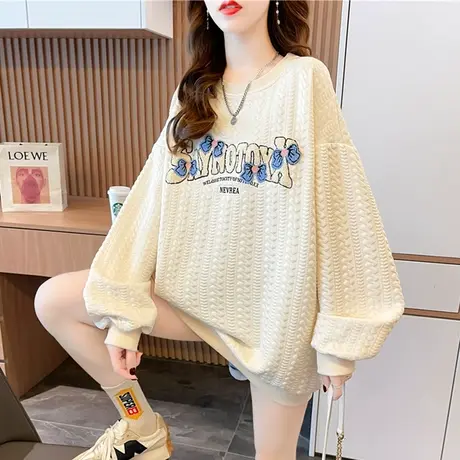 早秋装华夫格卫衣女春秋季韩版宽松中长款ins初秋薄款上衣外套潮商品大图