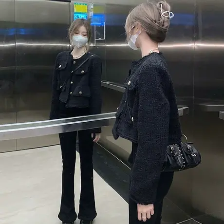 法式高级感粗花呢外套女2023新款爆款春秋薄款轻奢短款上衣小个子图片