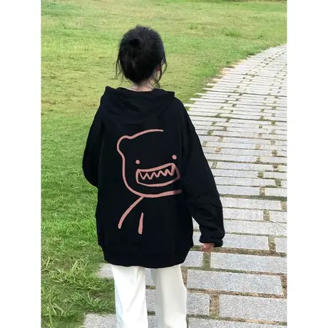 oversize设计感连帽卫衣女秋冬加绒加厚ins潮牌宽松chic港风外套图片