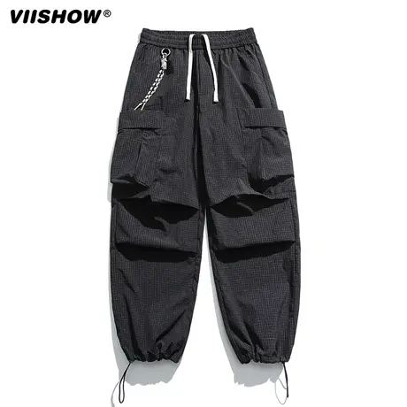 VIISHOW日系复古纯色高街抽绳基础伞兵工装裤男宽松休闲长裤潮商品大图