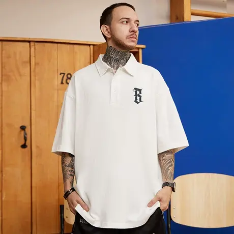 2023新款polo衫t恤胖子短袖潮牌宽松纯棉加肥加大码男装重磅半袖图片