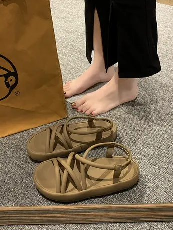 厚底凉鞋女2023年夏季百搭韩版软底一字带细带简约风平底罗马鞋子商品大图