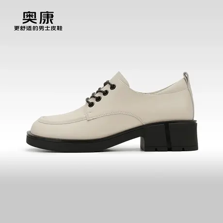 【门店发货】奥康女鞋春秋款时尚休闲单鞋系带黑色真皮职业小皮鞋商品大图