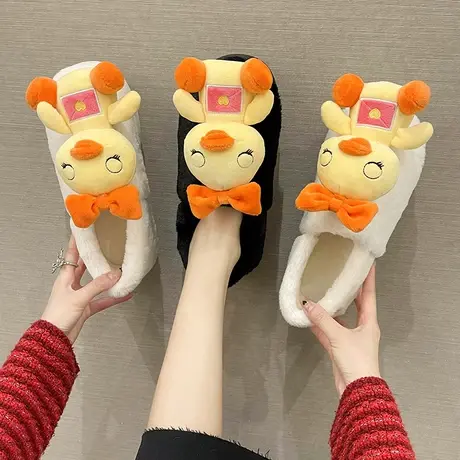 卡通棉拖鞋女秋冬季可爱鸭子室内家居家防滑包跟毛绒保暖月子棉鞋商品大图