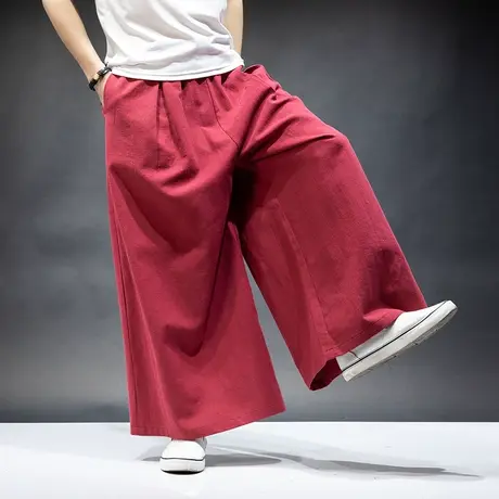 秋季古风休闲裤唐装特宽松裤子亚麻裤棉麻阔腿裤复古居士禅修长裤图片