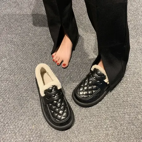 棉鞋女冬加绒保暖豆豆鞋一脚蹬外穿软底孕妇鞋防水防滑低帮雪地靴图片