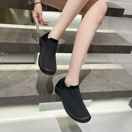 运动鞋女秋季大码健步鞋老北京布鞋妈妈鞋2024新款针织懒人一脚蹬商品大图