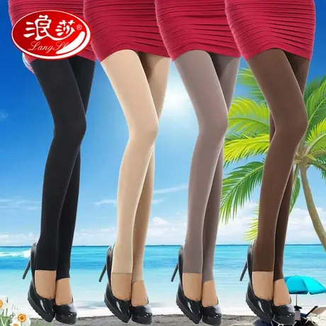 浪莎连裤踩脚裤神器丝袜女春秋季中厚光腿黑肉色打底裤女式踩脚袜商品大图