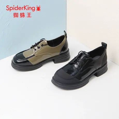 SPIDER KING/蜘蛛王女单鞋2023秋商场新款小皮鞋系带真皮拼色软底商品大图
