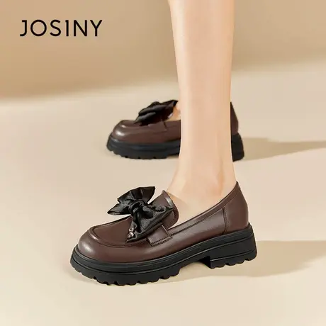 Josiny/卓诗尼女神推荐~百搭休闲乐福鞋2023夏季新款蝴蝶结小皮鞋商品大图
