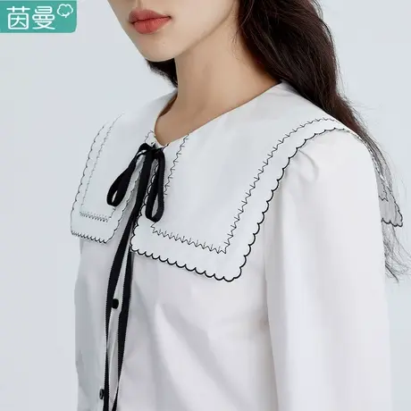 茵曼减龄寸衫新款洋气长袖白衬衫春季女装2023上衣娃娃领衬衣甜美商品大图