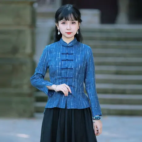 改良唐装上衣女秋季2023年新款年轻棉麻盘扣茶服中国风女装22J228商品大图