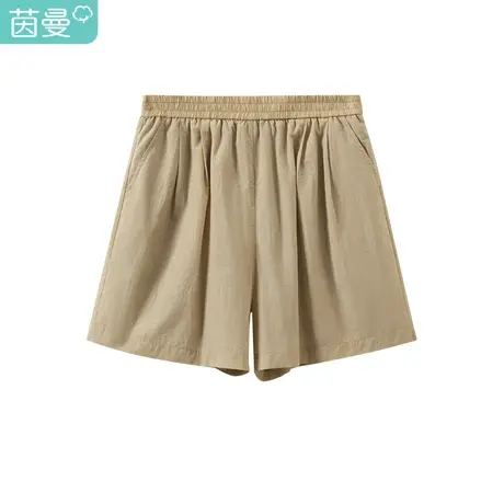 茵曼休闲松紧腰短裤女2023年夏季新款百搭A字型高腰直筒显瘦裤子商品大图