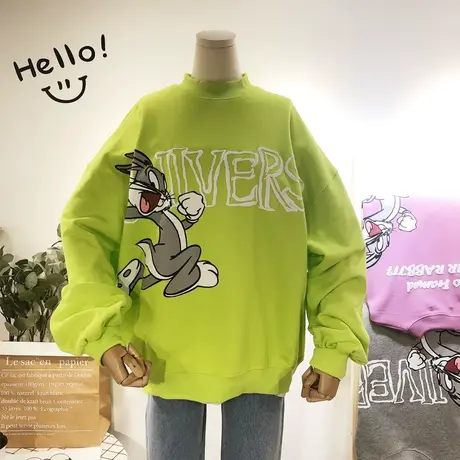 2019春新款韩国东大门Ulzzang卡通字母宽松BF毛圈棉卫衣大码显瘦商品大图