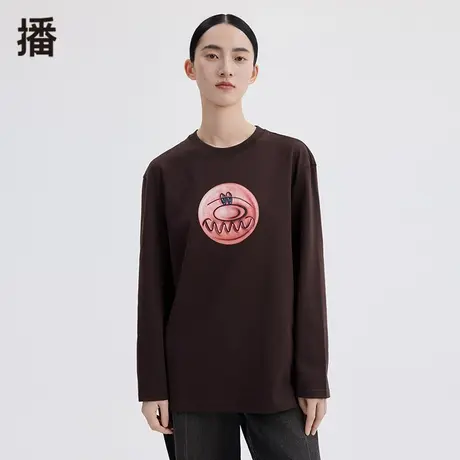 播Kenny Scharf联名系列2023秋季新款奇趣笑脸印花圆领长袖T恤女商品大图