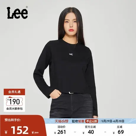 Lee25春夏新品舒适版圆领银色闪光Logo黑色女长袖T恤休闲K11000图片
