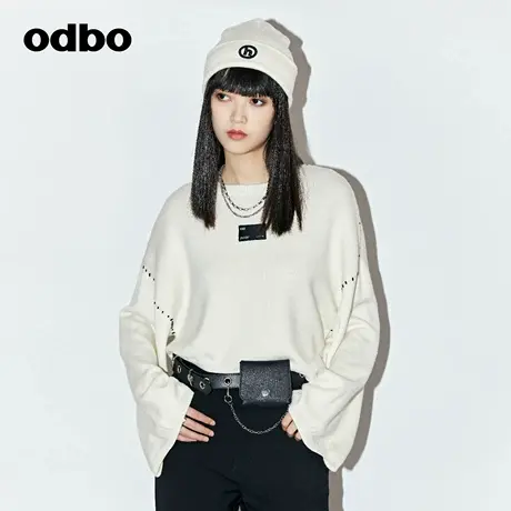 odbo 设计感蝙蝠袖短款羊毛针织衫女新款秋冬季套头外穿上衣商品大图