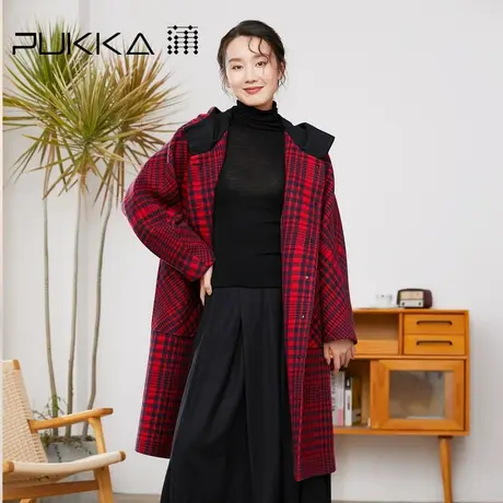 蒲PUKKA 大衣女宽松100%羊毛秋冬装中长款毛呢大衣外套商场同款商品大图