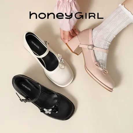 honeyGIRL法式蝴蝶结小香风2025春夏新款水钻复古浅口单鞋商品大图