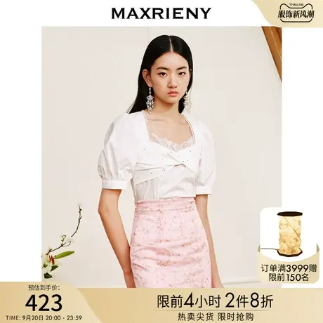 MAXRIENY复古宫廷风蝴蝶结雪纺衫方领扭结泡泡袖法式简约上衣女商品大图