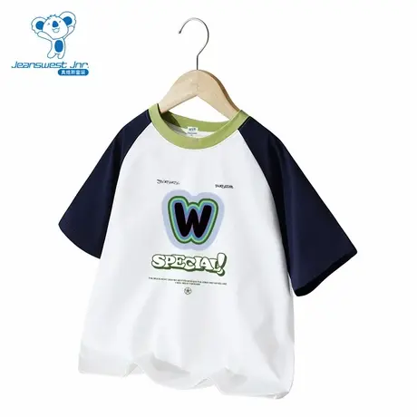 DQ真维斯童装2025夏季新款男童圆领棉质撞色插肩袖短袖T恤上衣图片