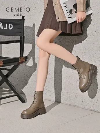 戈美其八孔厚底马丁靴女2024冬季新款英伦风小个子显高粗跟短靴商品大图