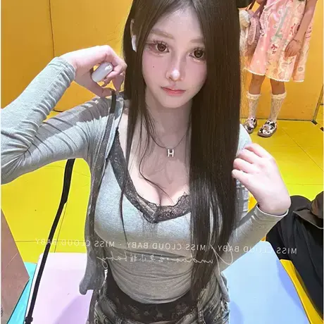 春秋性感修身纯欲风睫毛蕾丝吊带背心针织衫韩系开衫上衣两件套女商品大图