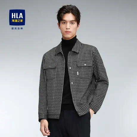 HLA/海澜之家时尚休闲夹克2023秋季新款格纹翻领工装休闲外套男士商品大图