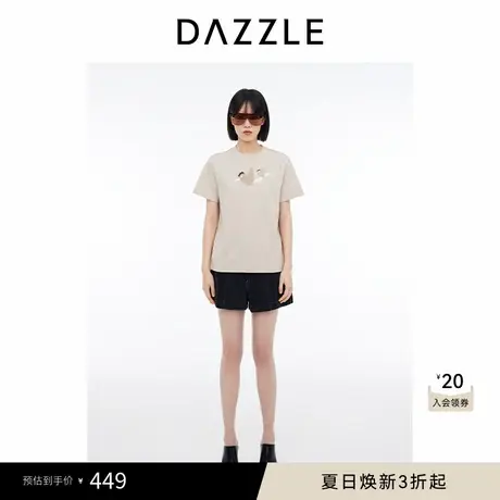 DAZZLE地素奥莱 T恤春夏女装小鸟刺绣正肩上衣图片