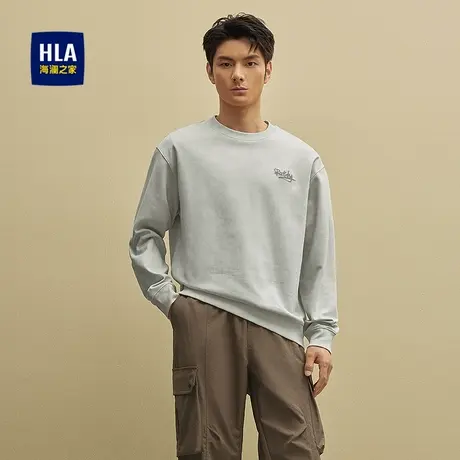 HLA/海澜之家时尚刺绣卫衣25秋季新款保暖简约纯色圆领套头上衣男图片