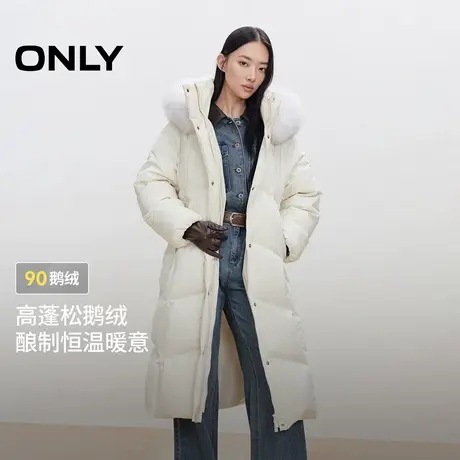 ONLY2025冬季新款90白鹅绒可拆卸狐狸大毛领宽松长款羽绒服女商品大图