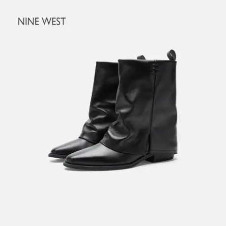 Nine West/玖熙尖头短靴女2025秋冬新款粗跟复古裤管靴时装靴短筒图片