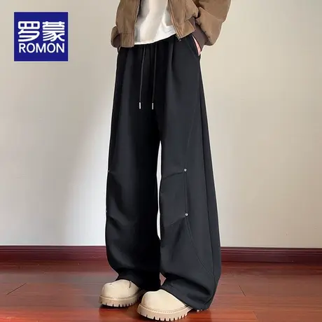 罗蒙美式弯刀裤子男士秋季2025新款男裤宽松直筒工装阔腿休闲裤男图片