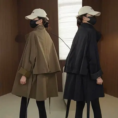 高级感立领风衣女中长款2025春秋新款韩版宽松休闲百搭大衣外套女商品大图