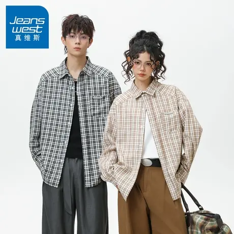 N5真维斯男士长袖衬衫2025新款秋季户外春秋情侣上衣男生休闲衬衣商品大图