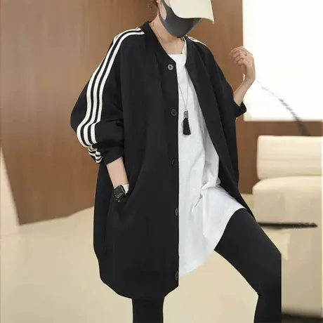 美式撞色三条杠棒球服外套女2025秋季新款宽松百搭时尚休闲上衣潮图片