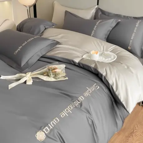 恒源祥60S全棉绣花四件套简约双拼件套高级裸睡床单被套床上用品商品大图