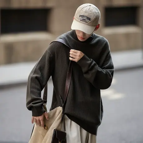 唐狮秋冬季新款毛衣男高领净色肌理毛线衫打底毛衣时尚简约风TMTA图片