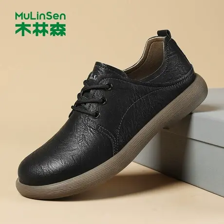 木林森皮鞋男春季软底防滑耐磨上班轻便胖脚加宽中老年黑色爸爸鞋商品大图