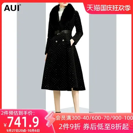 高端气质可拆卸狐狸毛领毛呢外套女冬2022新款干练丝绒间棉呢大衣商品大图