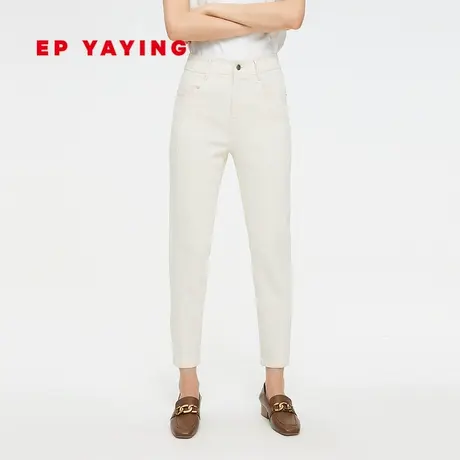 EP YAYING雅莹女装 白色高腰显瘦提臀棉牛仔裤 春装商场同款6608A商品大图