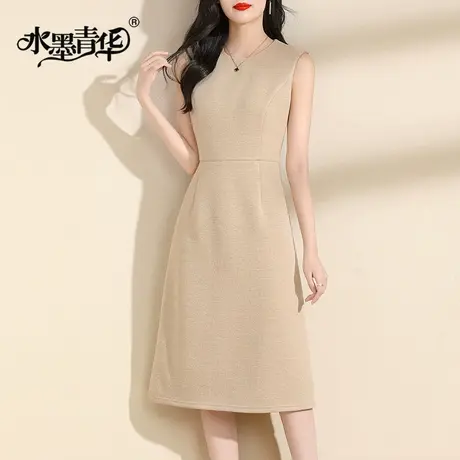 水墨青华2023冬装新品百搭背心裙修身曼丽绒无袖连衣裙马甲连身裙商品大图
