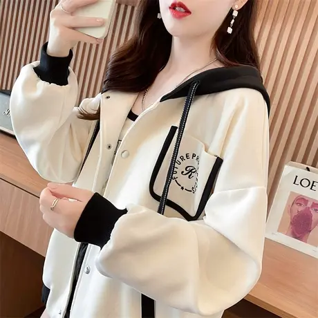 初秋百搭小个子棒球服外套女秋冬季韩版宽松加绒加厚夹克开衫卫衣图片
