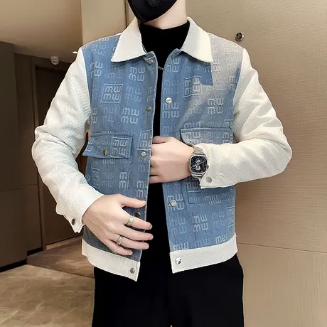 秋冬网红爆款撞色高级感工装夹克男ins潮小众设计感加棉印花外套图片