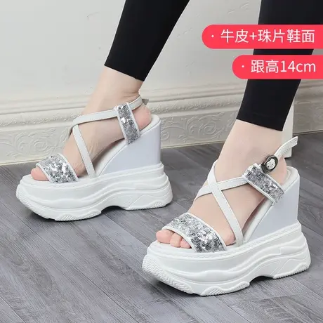 婚礼神器松糕鞋内增高14cm厚底凉鞋女仙女风婚纱高跟鞋矮子乐婚鞋商品大图