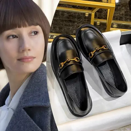 单鞋女2023年秋冬新款女鞋子厚底英伦风乐福鞋圆头上班爆款小皮鞋商品大图