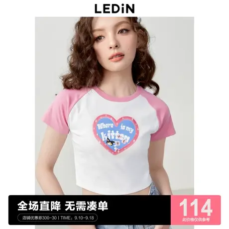 乐町爱心T恤女23年春夏插肩袖修身粉色短袖C1DAD1401商品大图