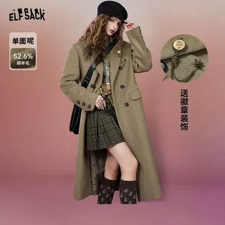 妖精的口袋英伦风长款毛呢外套女2023冬季新款设计感学院风呢大衣图片